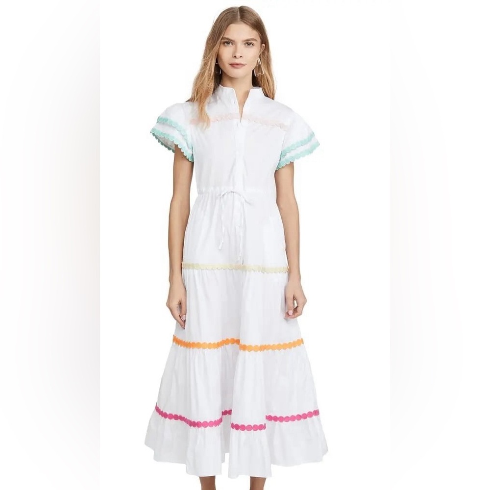 CeliaB White and Pink Maxi Sundress with Puff Sleeves